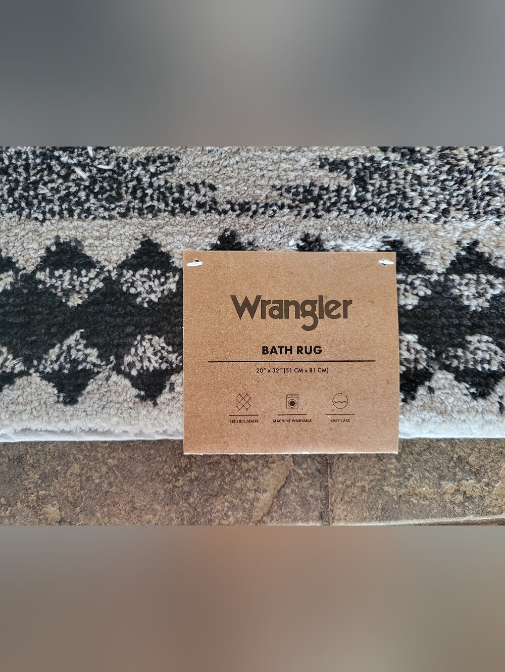 Wrangler Bath Rug Southwestern Geometric Dark Gray Black and Cream 20x32 New NWT